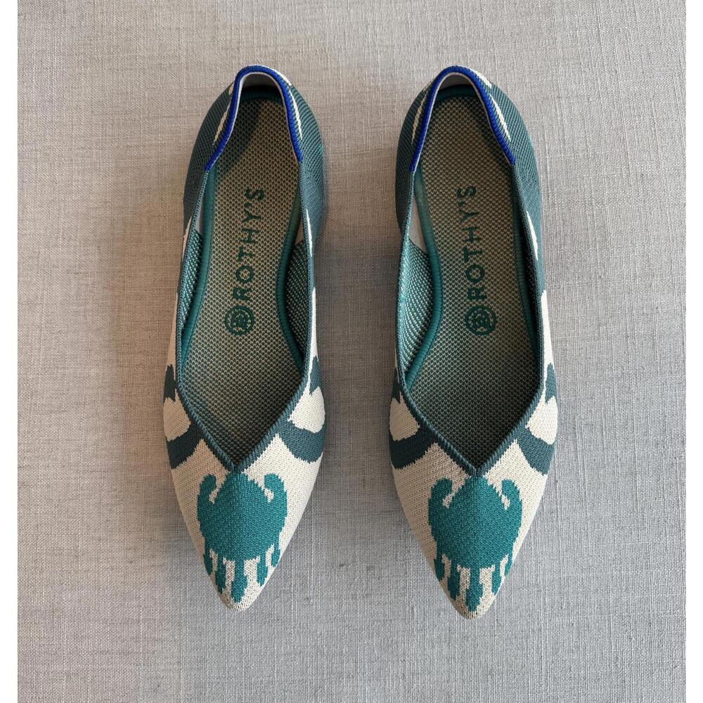Rothy's Teal & Cream Pointed Knit Ballet Flat - Picture 3 of 8